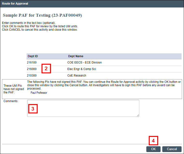 screenshot of Route for Approval activity window steps 2-4