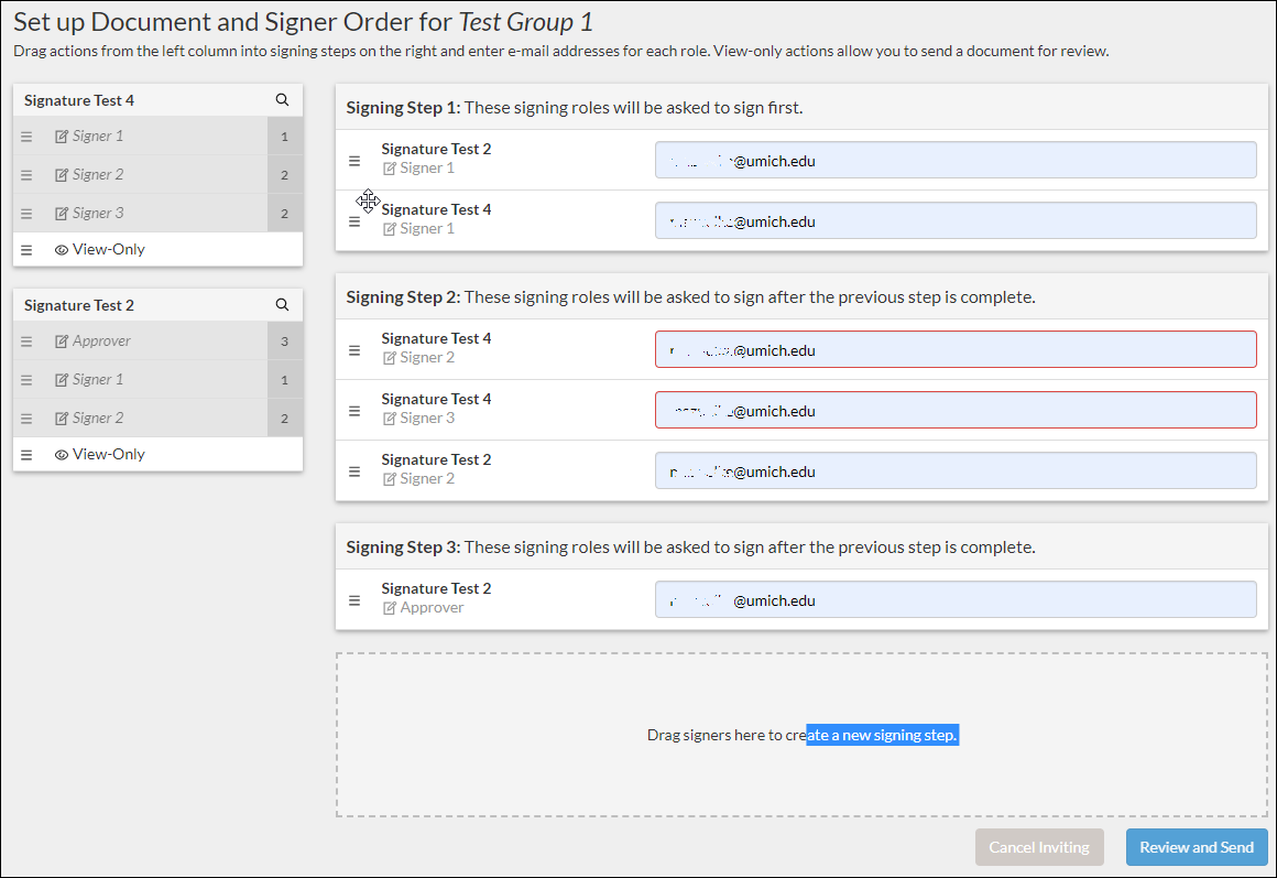 set up document and signer order with email addresses