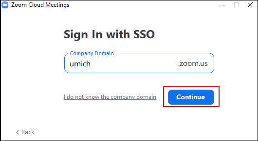 Click Continue to sign in with SSO