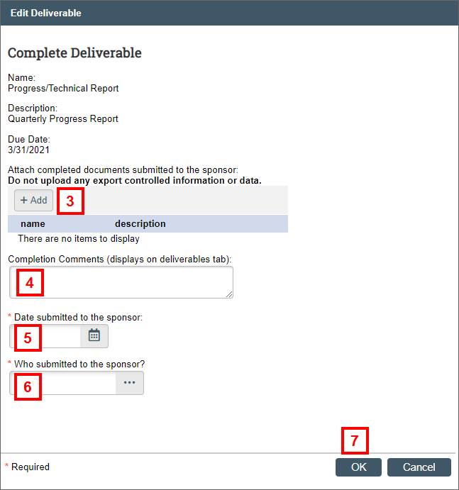 Edit Deliverable screenshot showing step 3-7