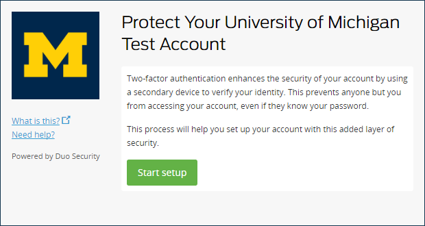 Duo Two-Factor Authentication Start Setup page