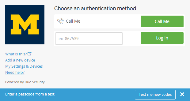 Choose an authentication method page