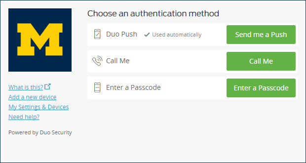 Choose an authentication method page