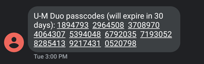 text message with passcodes