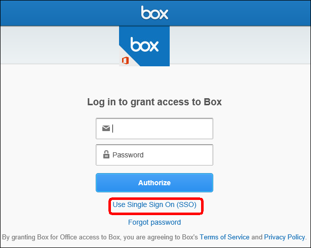 box.com login screen