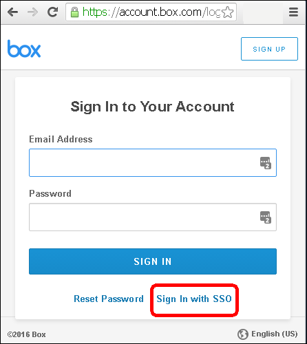 box.com login screen