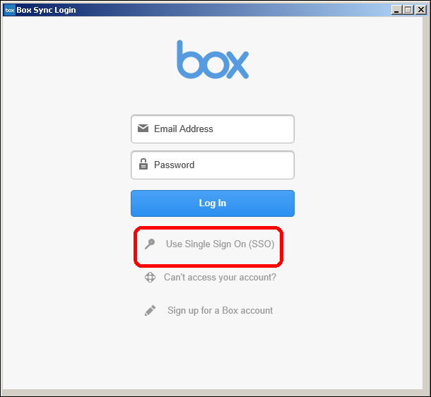 box.com login screen