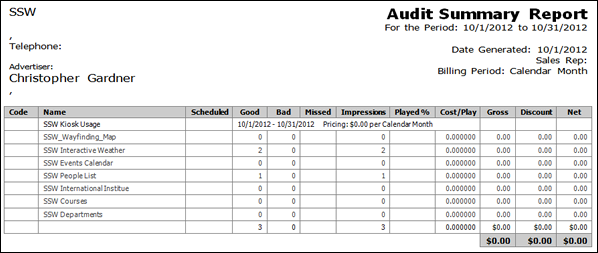 audit summary window