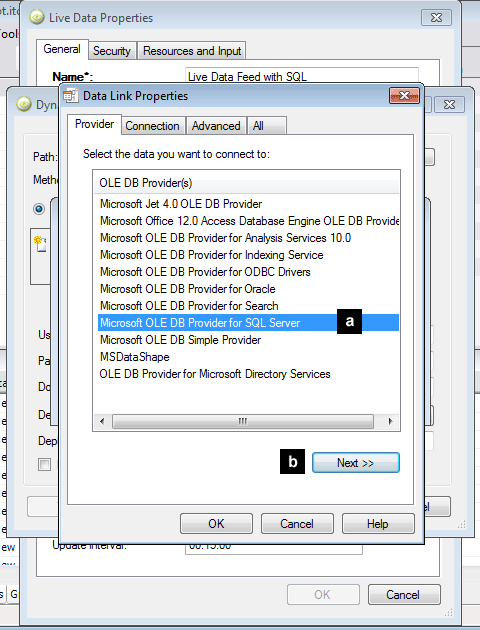 The Data Link Properties dialog