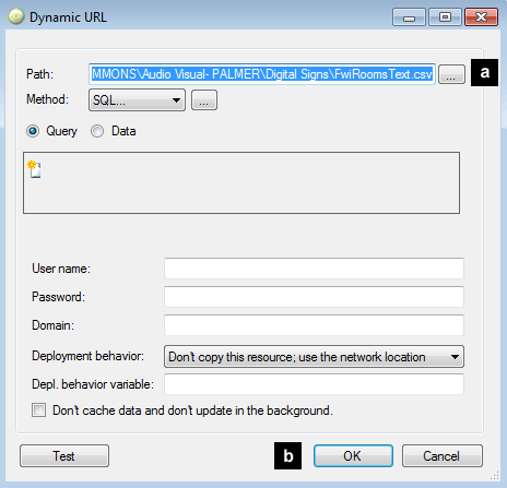 The Dynamic URL dialog