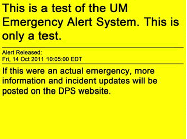 display of test alert