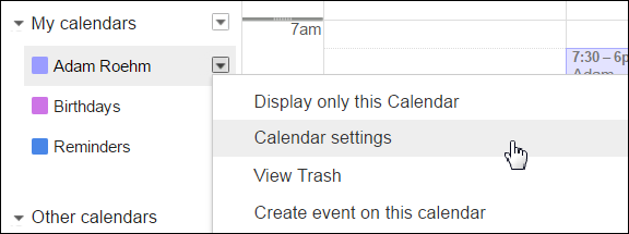 google calendar drop-down menu