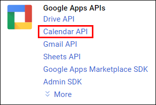 google apps APIs list