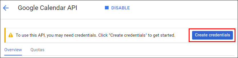 create credentials button