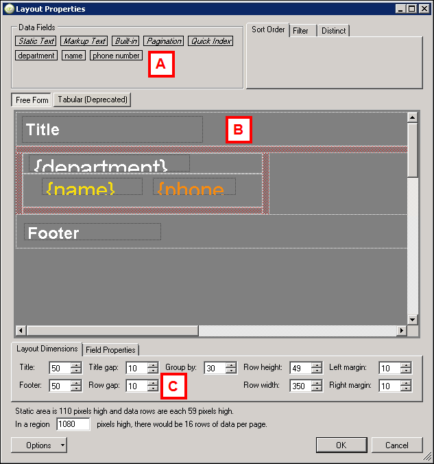 layout properties screen