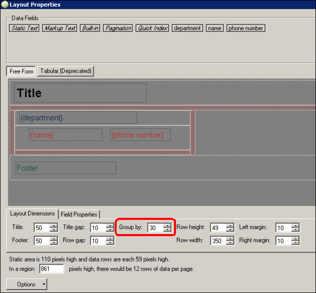 layout properties window