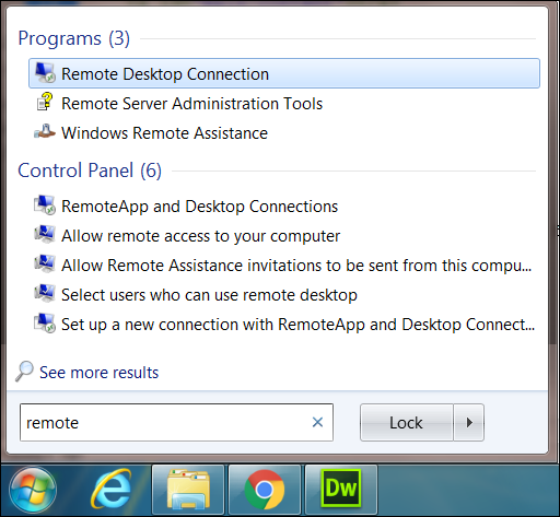 Windows Start Menu - Remote Desktop Connection