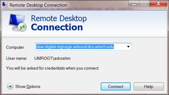 Remote Desktop Connection Window