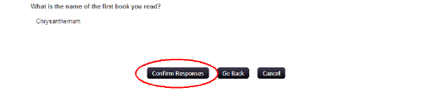 Screenshot of confirm responses page with confirm responses button circled