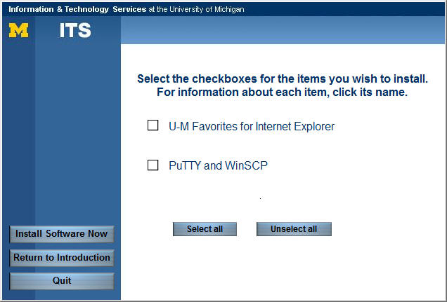 screenshot of dialog box for items you wish to install