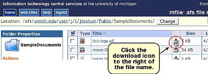 Screenshot of file name and download icon
