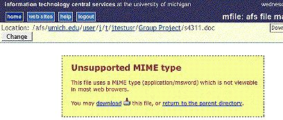 Screenshot of MIME error message