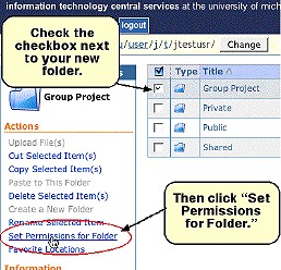 Screenshot of checkbox and of Set Permissions for Folder link