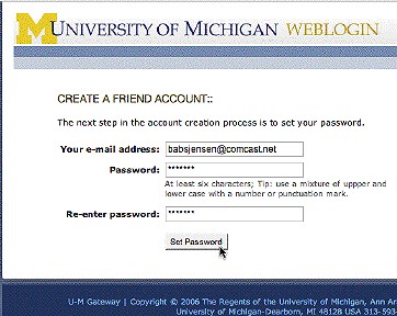 Screenshot of where you select a password.