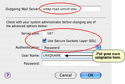 Screenshot of SMTP settings