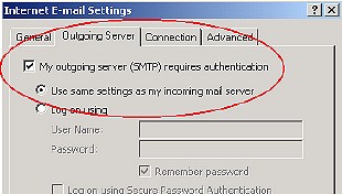 Screenshot of Outgoing Server settings