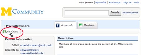 Screen shot of Join Group button.