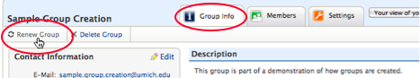 Screenshot of the Renew Group button.