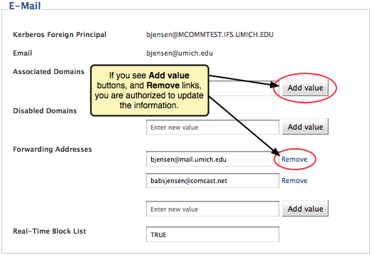 Screenshot of editable attributes.