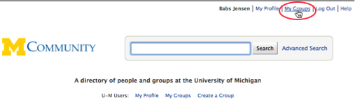 The My Groups link is in the upper right corner of the window.