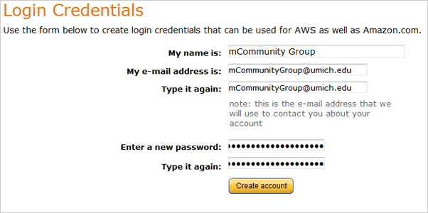 login credentials page