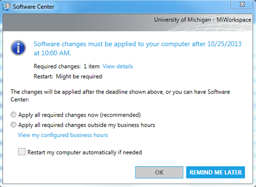 Software Center Apply Changes