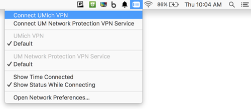 Screen shot of timer in toolbar immediately to the right of the VPN icon.