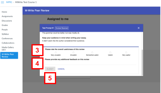 canvas - m-write peer review - review received/evaluation window