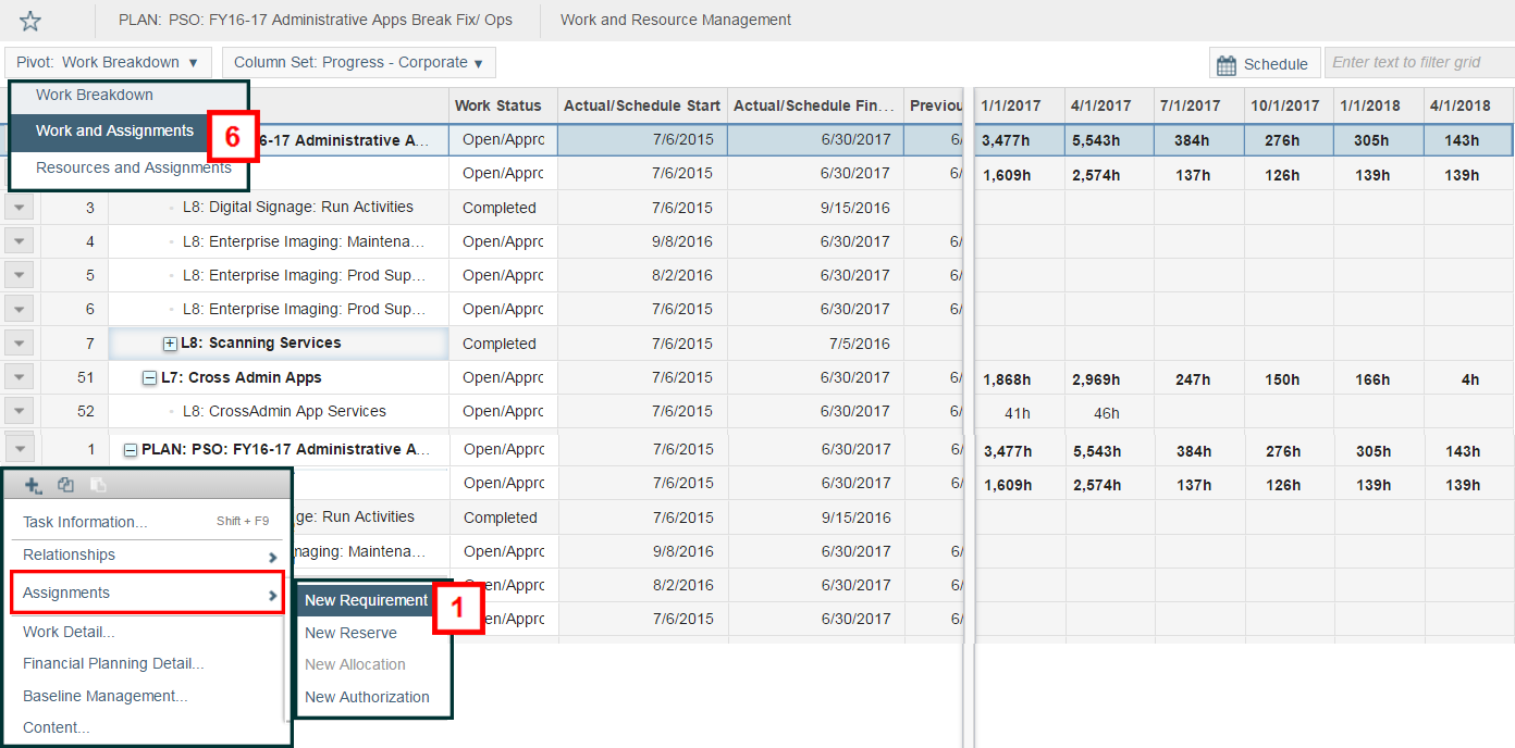 Work and Resource Management Window