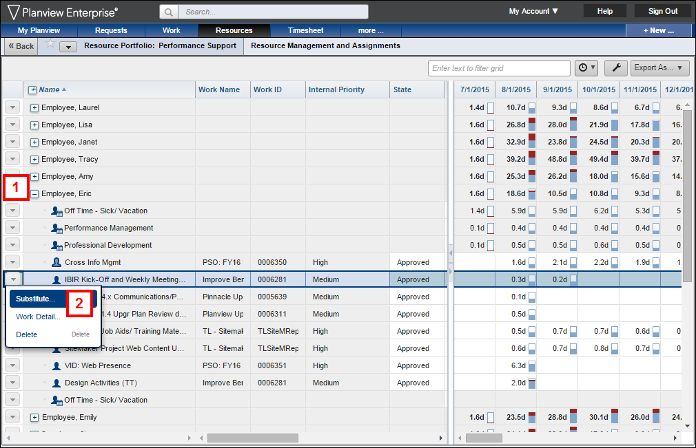 Resource Management and Assignments Window