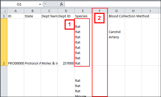 Excel report sheeting showing steps 1-2