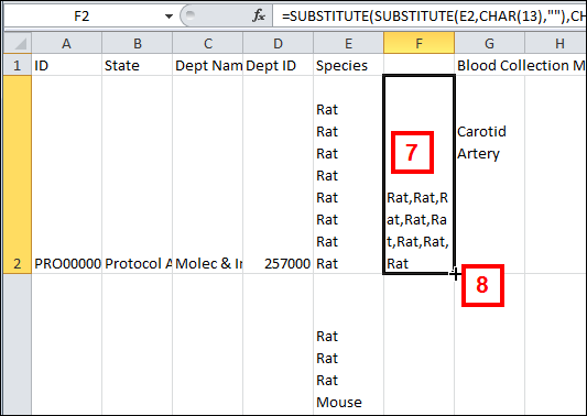 Excel report sheeting showing steps 7-8
