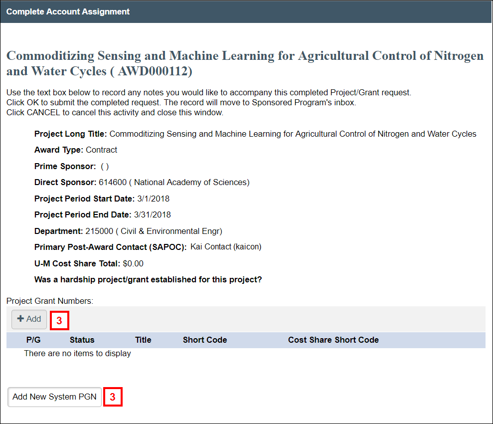 Complete Account Assignment window step 3