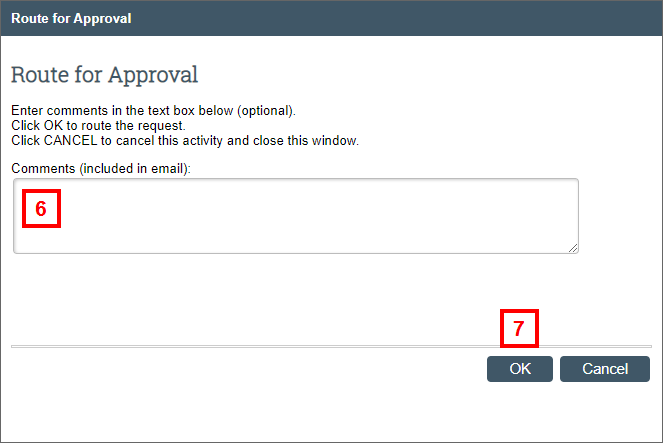 Route for Approval window screenshot in eRPM, steps 6-7