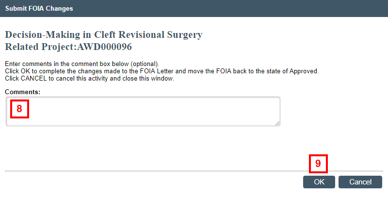 Submit FOIA Changes steps 8-9