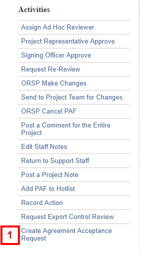 project workspace Activities menu step 1