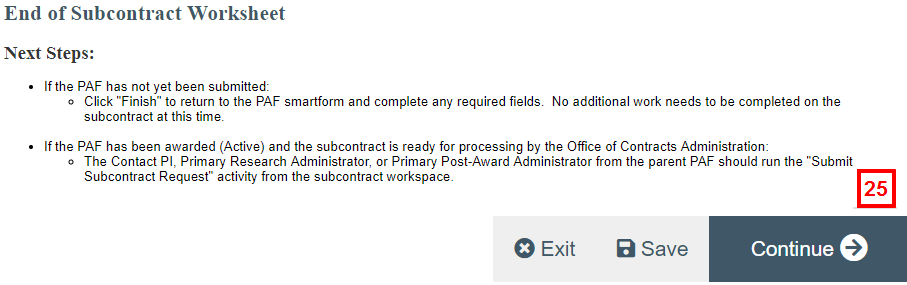 screenshot of End of Subcontract Worksheet step 25