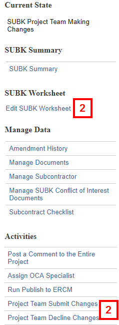 screenshot of Subcontract Workspace Activities list step 2