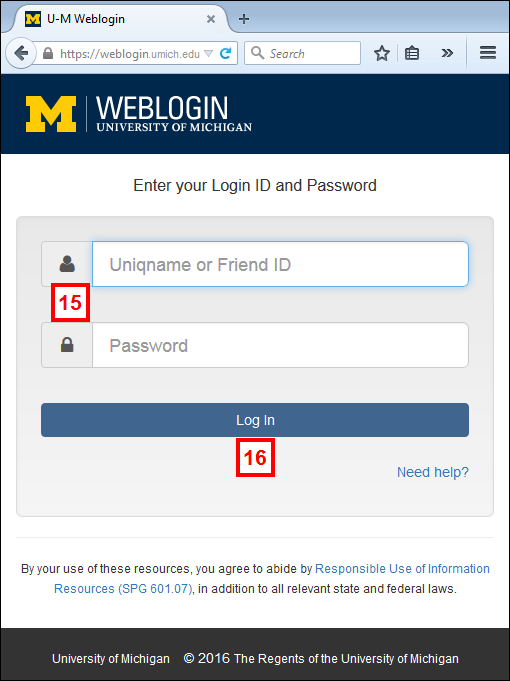 University of Michigan Weblogin screenshot
