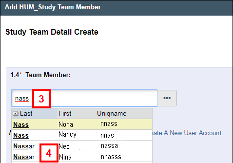 Add HUM_Study Team Member window steps 3-4